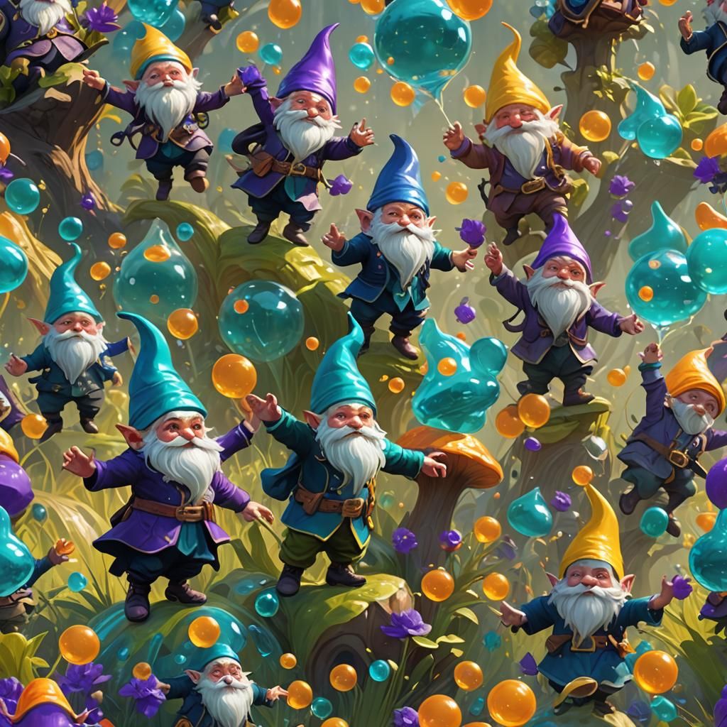 Dancing Jelly Gnomes in a Splash Art Style