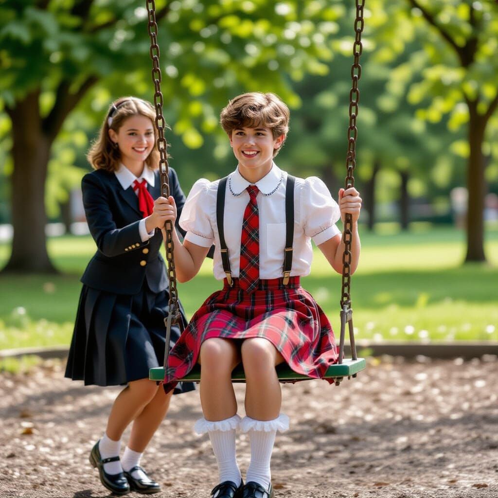 Cinematic Playground Scene in School Uniforms