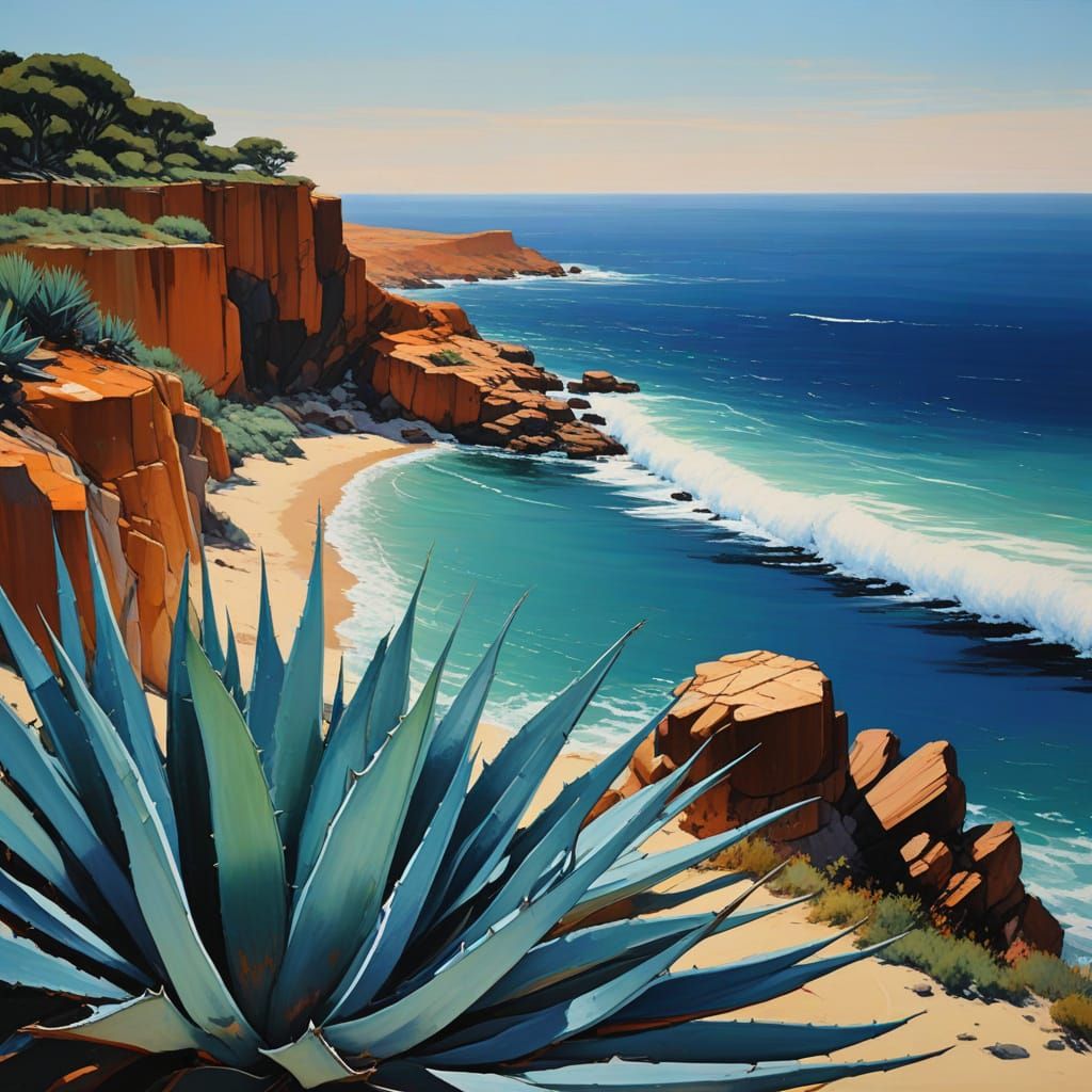 Surrealistic Agave Landscape in Modern Expressionist Oil Pai...