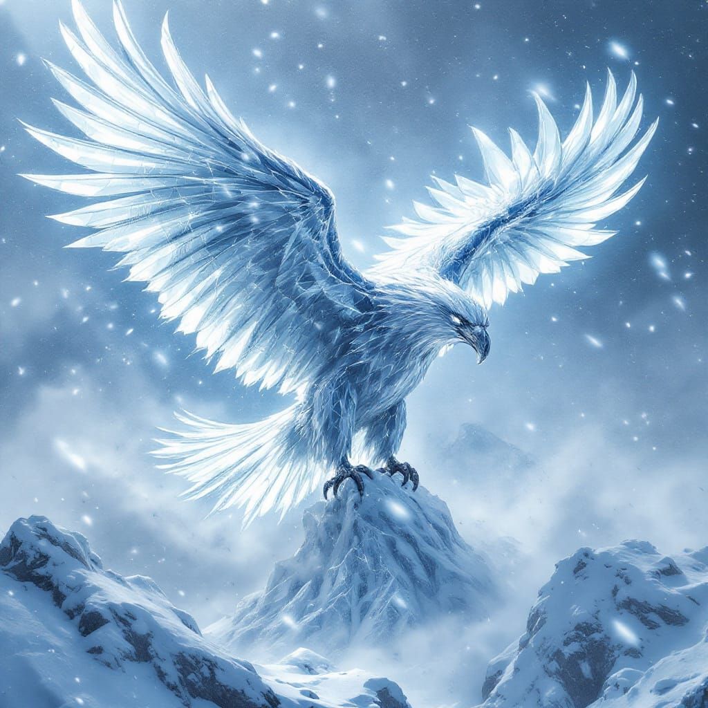Majestic Ice Eagle Soaring Through Blizzard