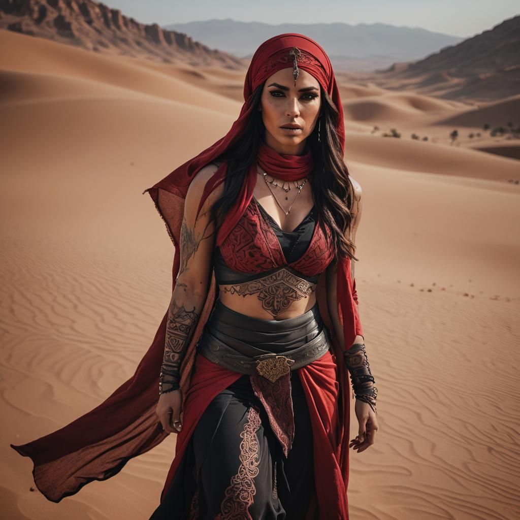 Stunning Arabian Assassin in Morocco Desert, Cinematic Photo
