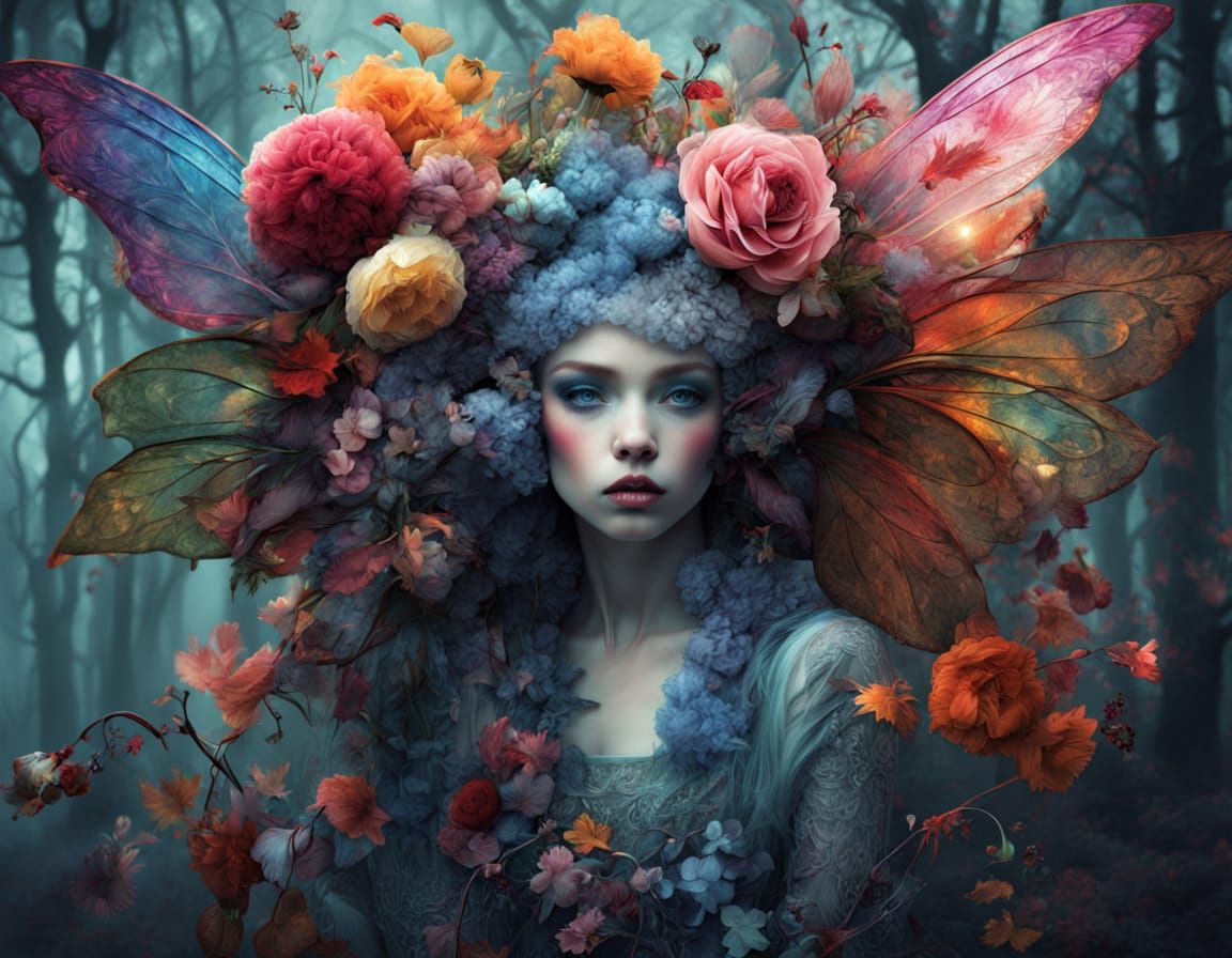 Smoke Fairy in Charred Forest: Digital Art