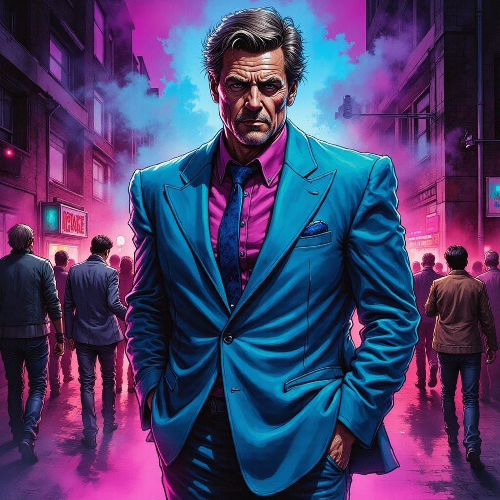 Electric Blue Maverick Amidst Neon City Shadows