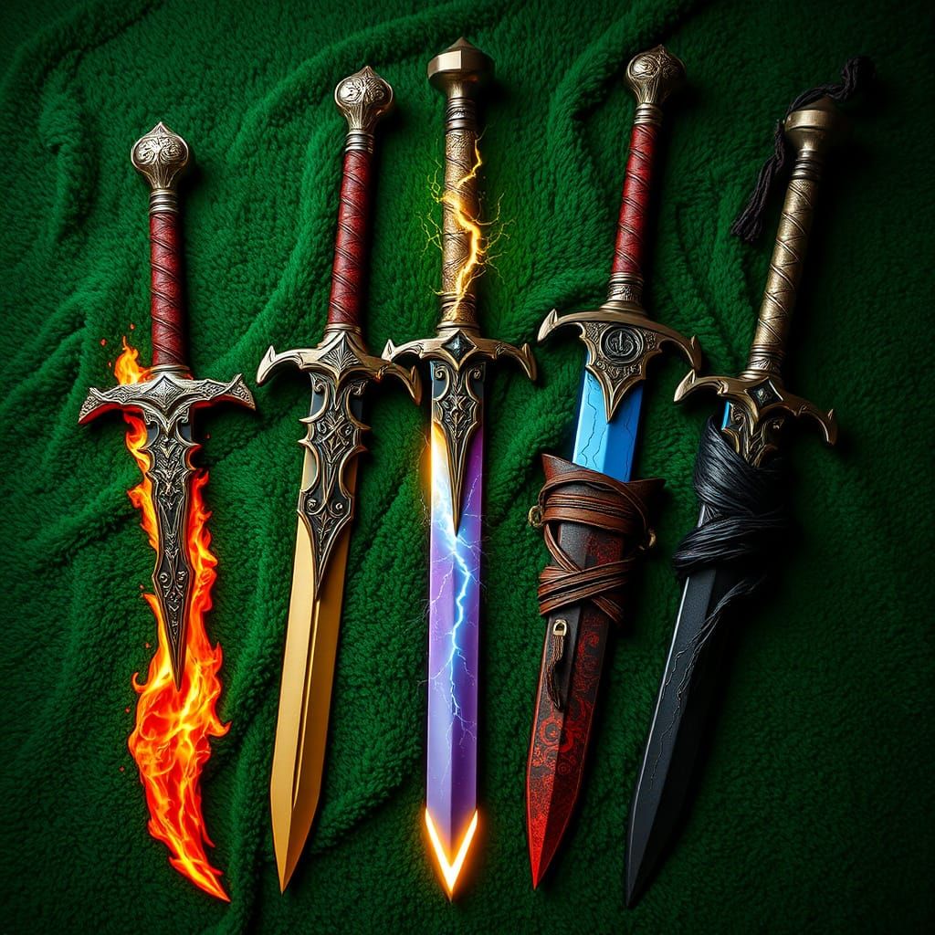 Elemental sword  laying on the cloth