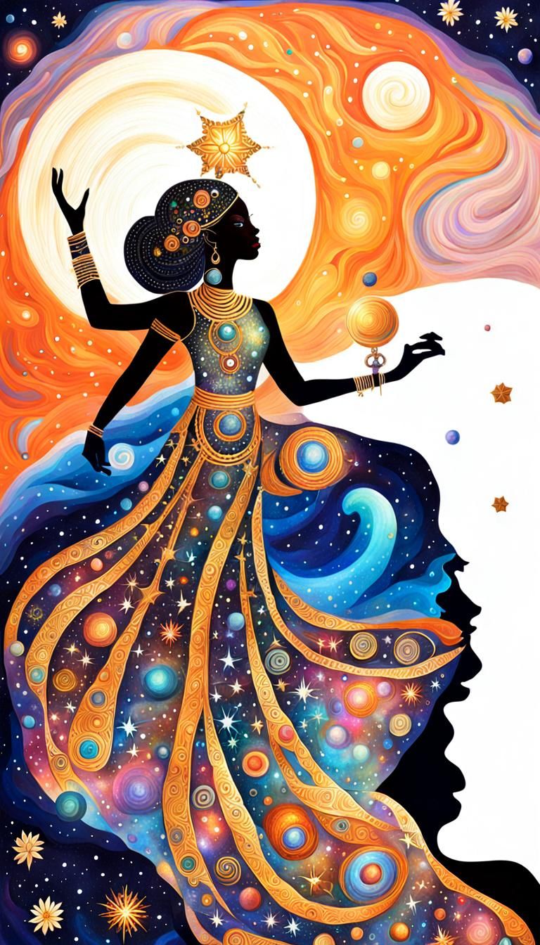 Cosmic Goddess in Starry Night Sky