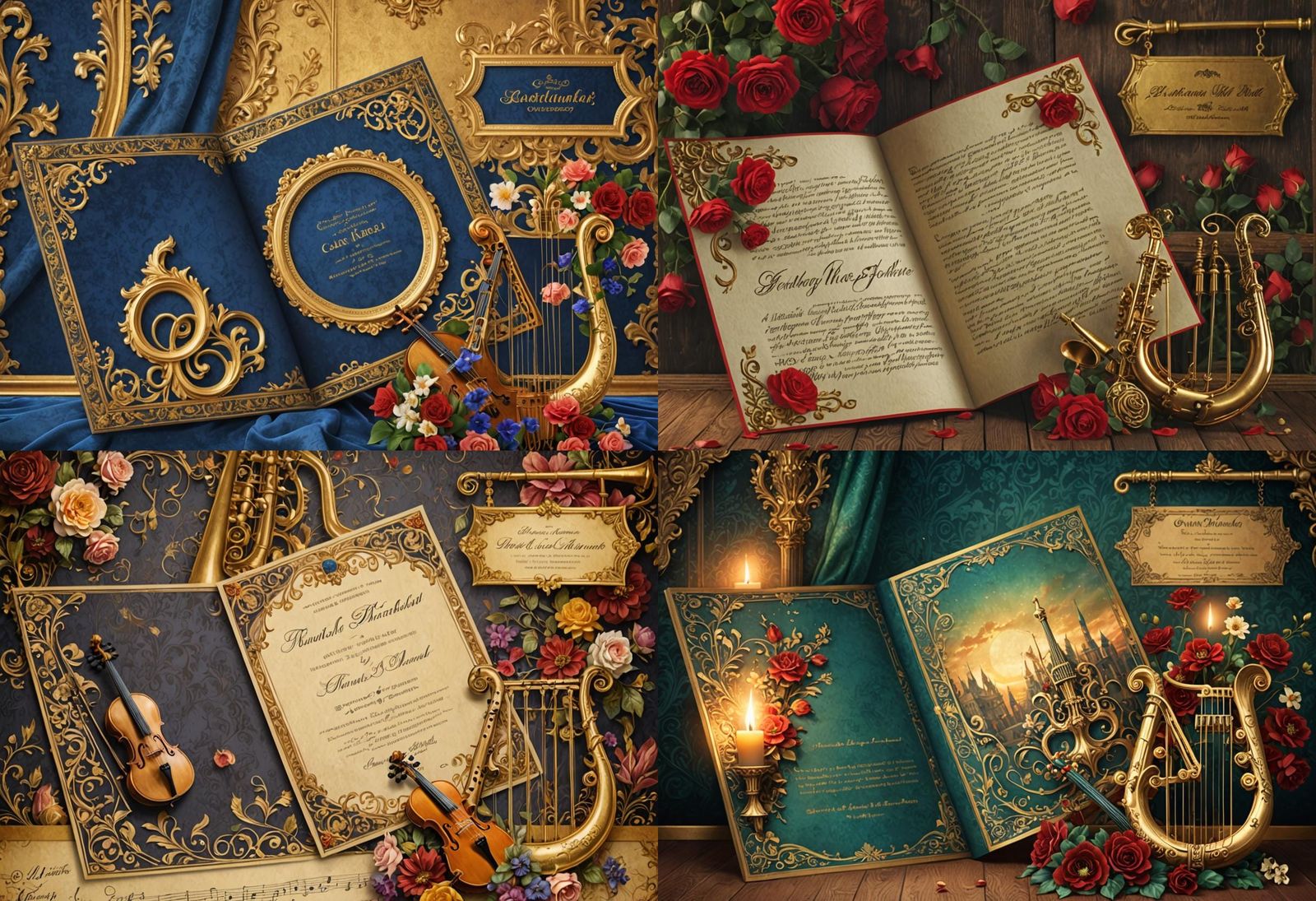 Royal Antique Invitation with Flowers and Instruments