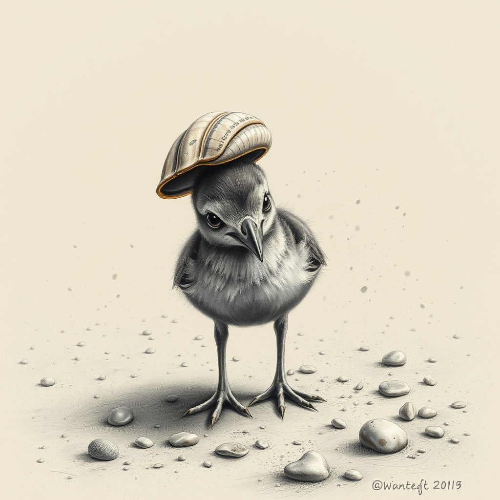 Sandpiper's Clam Predicament: Charcoal Drawing in Hyperdetai...