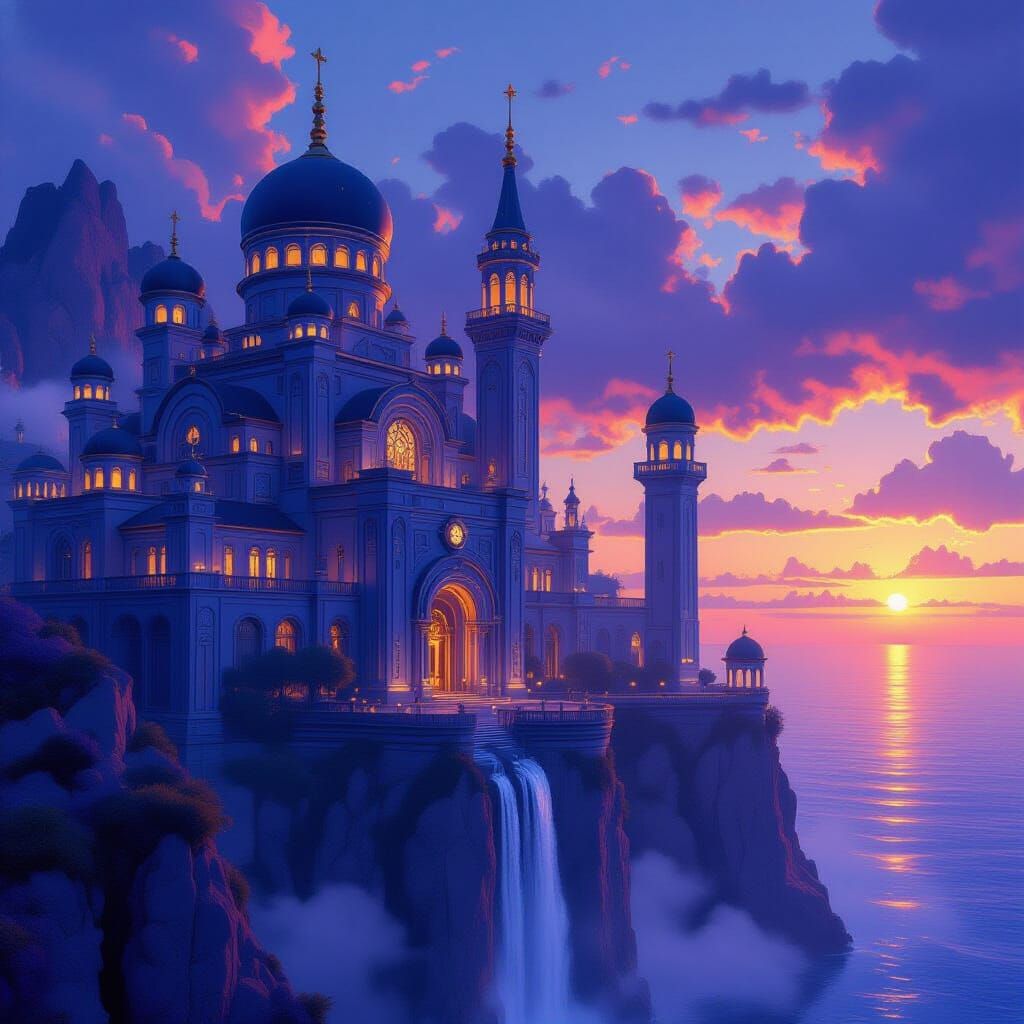 Fantastical Architecture in Golden Light, Matte Painting