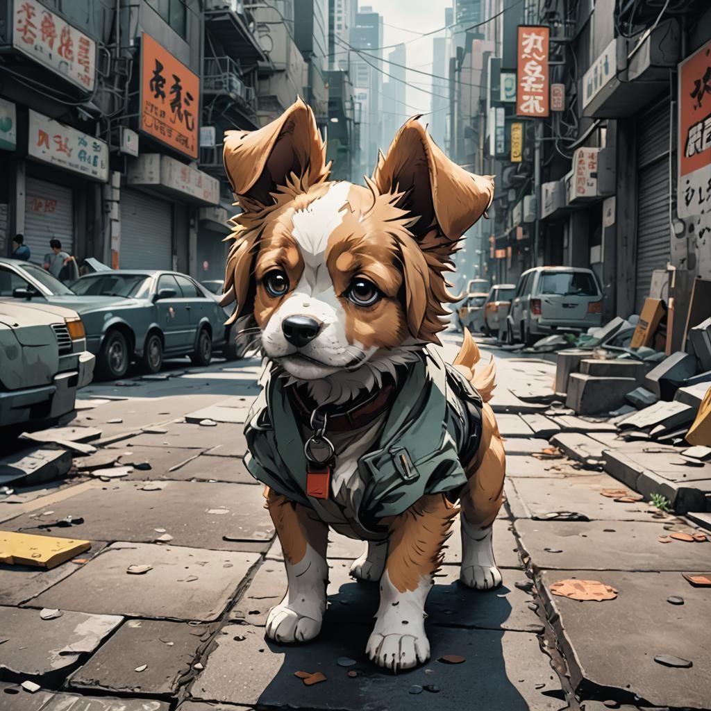 Puppy in Concrete Jungle: Anime Style Art