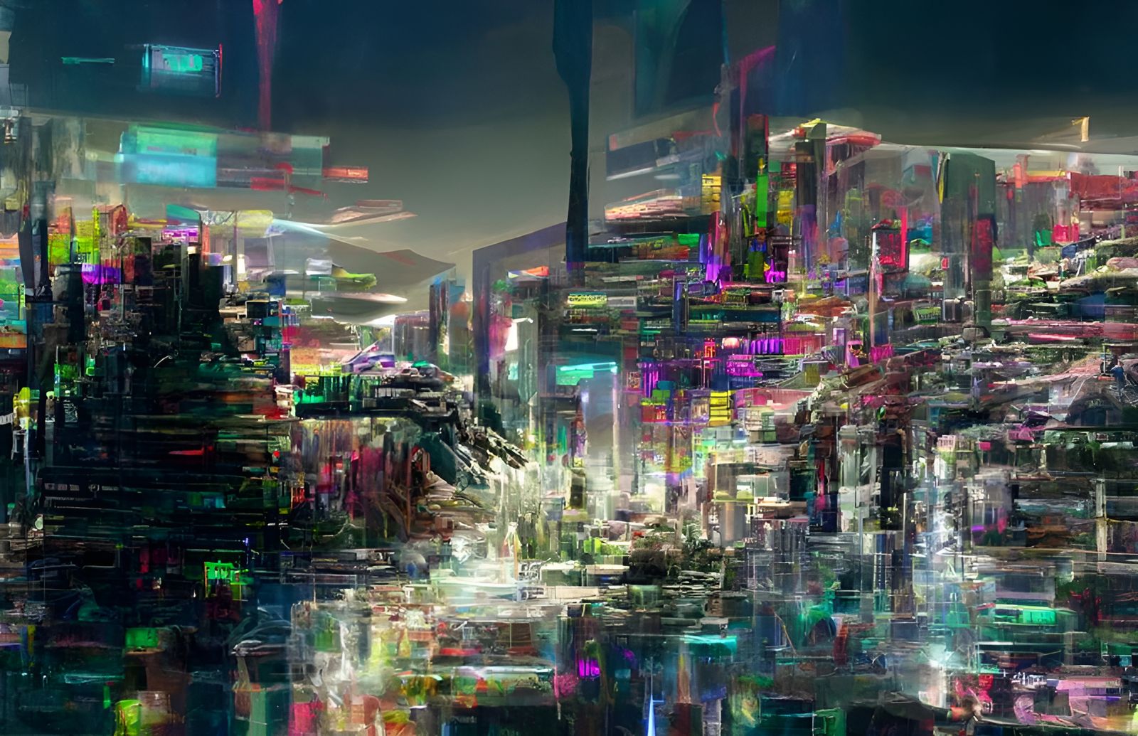 Glitched Digital Landscape in Cyberpunk Style