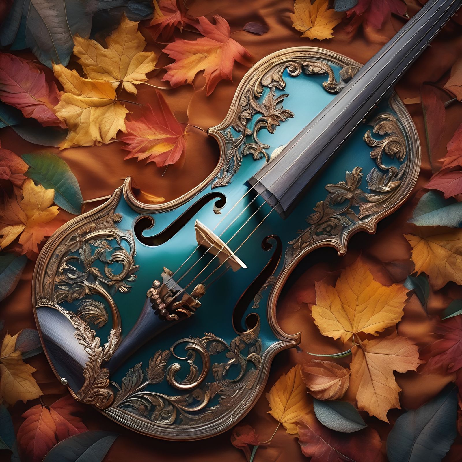 Ornate Stradivarius on Autumn Leaves: Professional Photograp...
