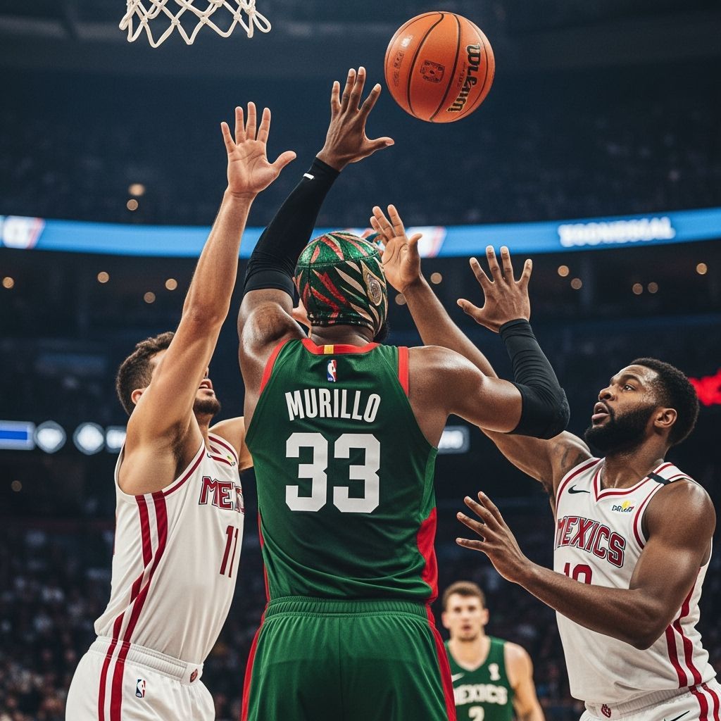 Mexican Basketball Player Dunking in Matte Painting Style