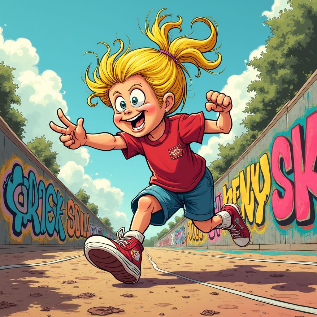 Blonde Garbage Pail Kid Sydney Soils Farting on Track