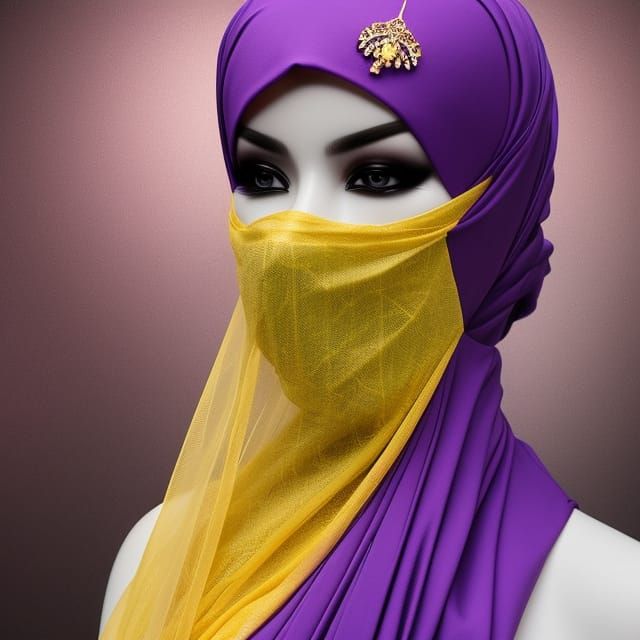 Woman in Purple Niqab: Hyperrealistic Gothic Art