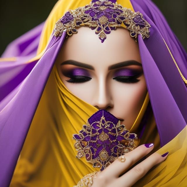Beautiful Woman in Purple Niqab: Gothic Hyperrealism