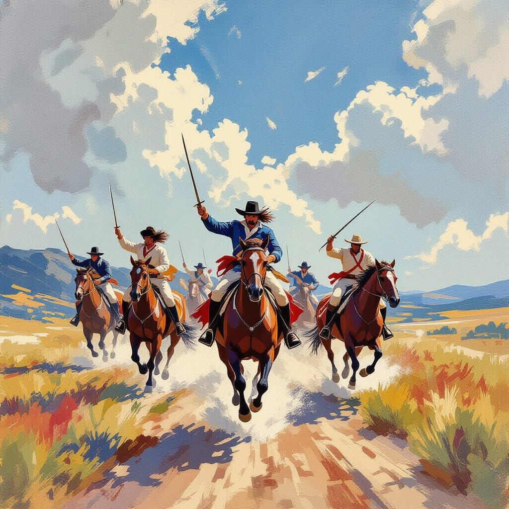 Epic Cavalry Charge Illustration in Surreal Minimalist Style