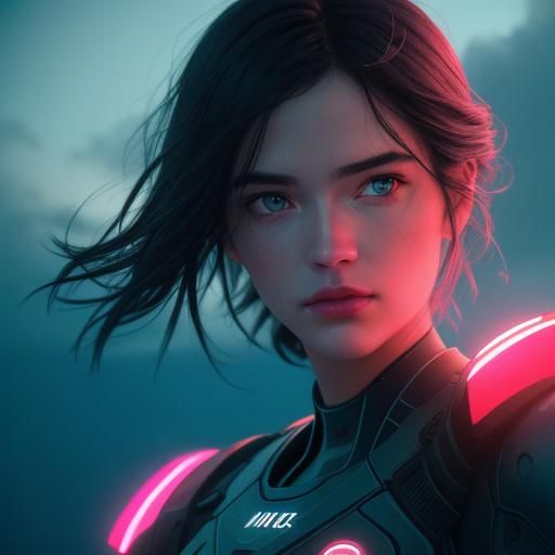 Dreamlike Girl Swimming in Sky Clouds