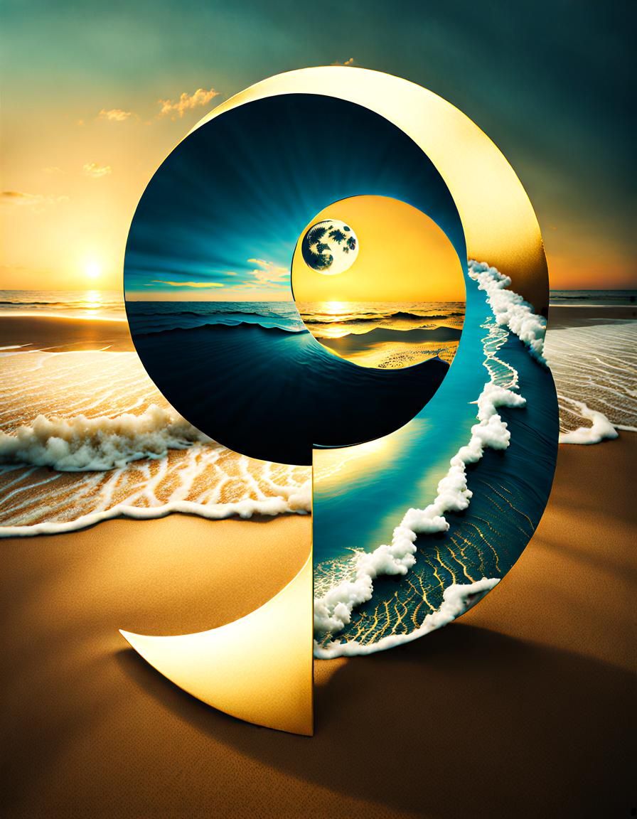Surreal Yin Yang Sun Moon Beach Sunset
