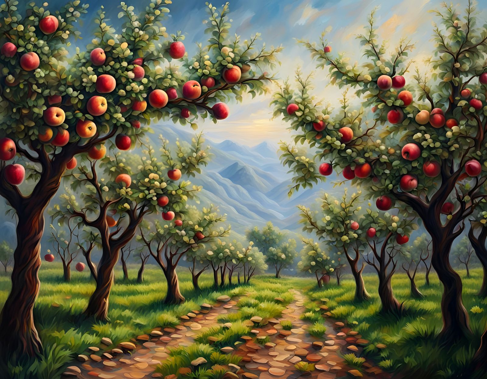 Vivid Kashmir Valley Landscape with Apple Trees