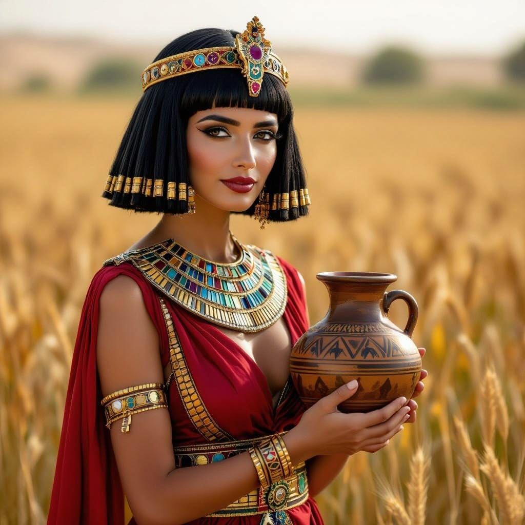 Egyptian Goddess of Beer in Ancient Nile Landscape