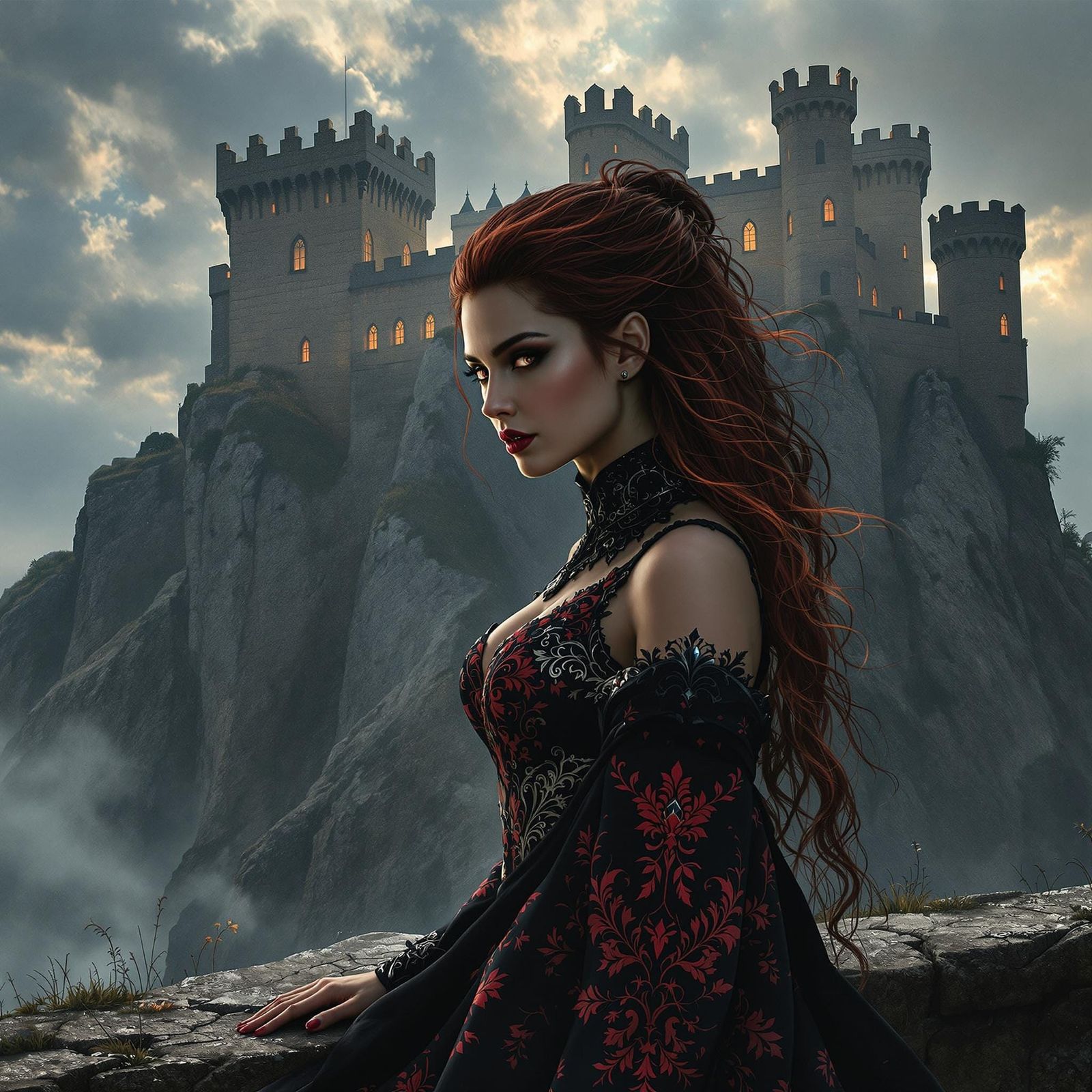 Majestic Queen in Medieval Fortress, Matte Painting