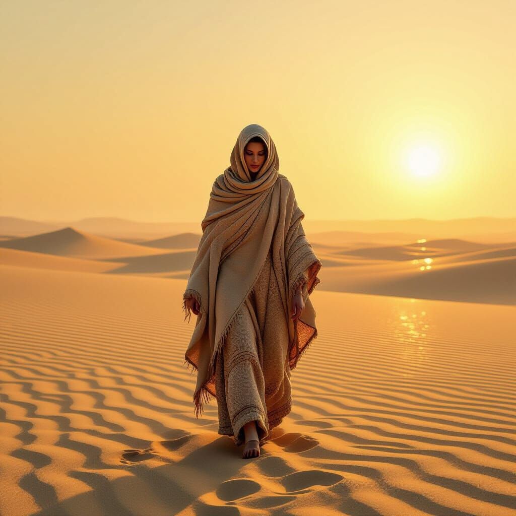 Serene Figure in Desert Landscape, Digital Painting Style