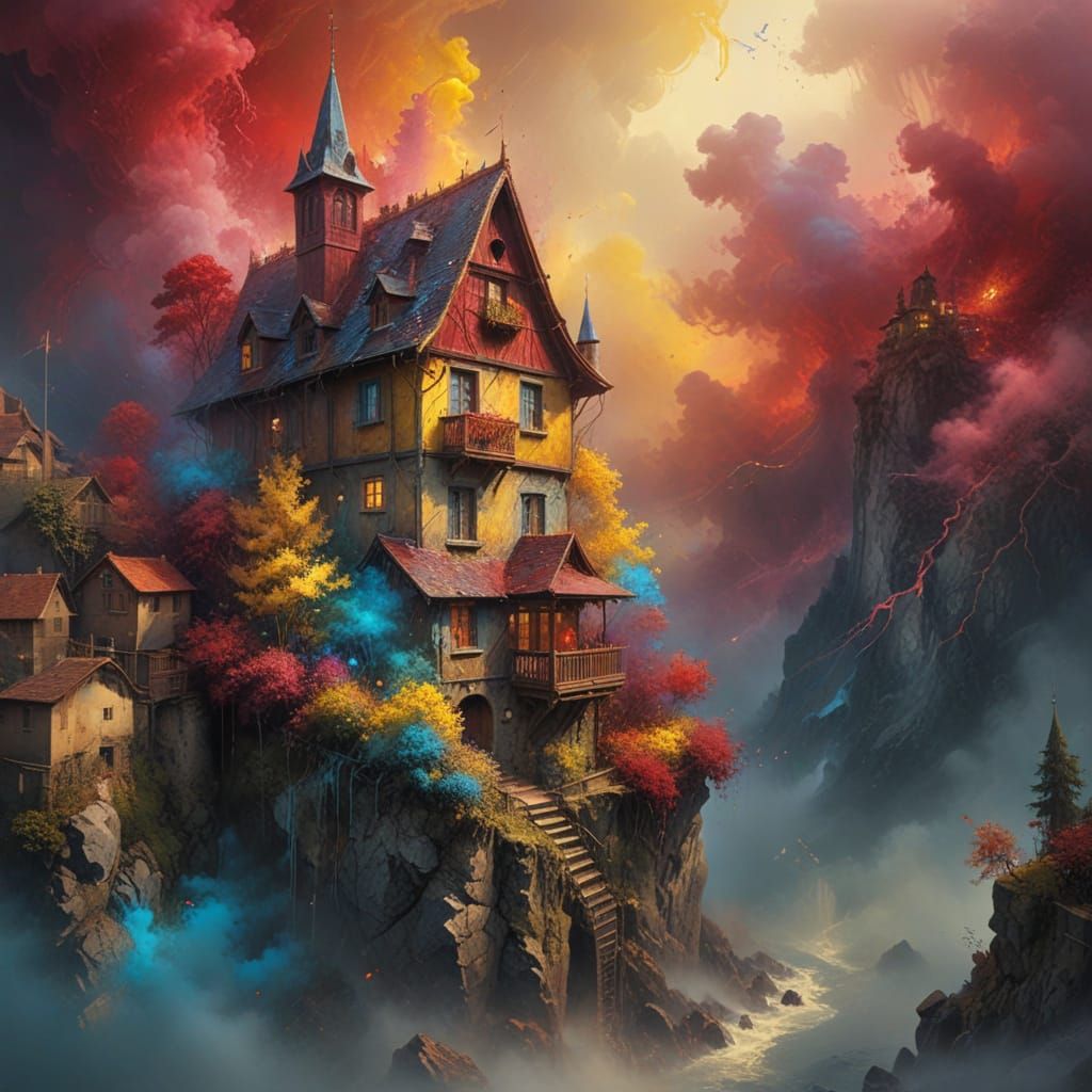 Hyper-Realistic Downtown Switzerland in Vibrant Grunge Palet...