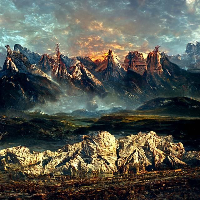 Rocky Mountains Landscape Painting at Sunset