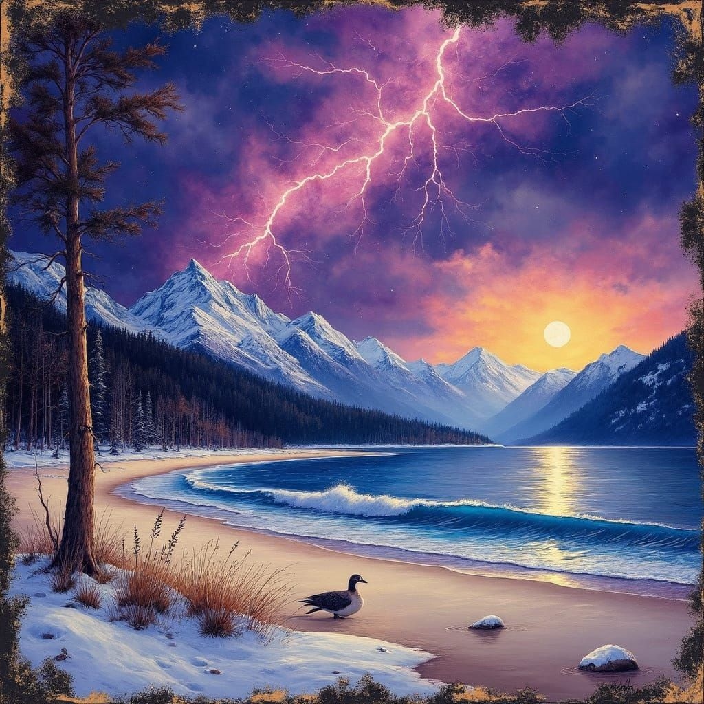 Grunge Hyperrealist Masterpiece of a Swiss Winter Night