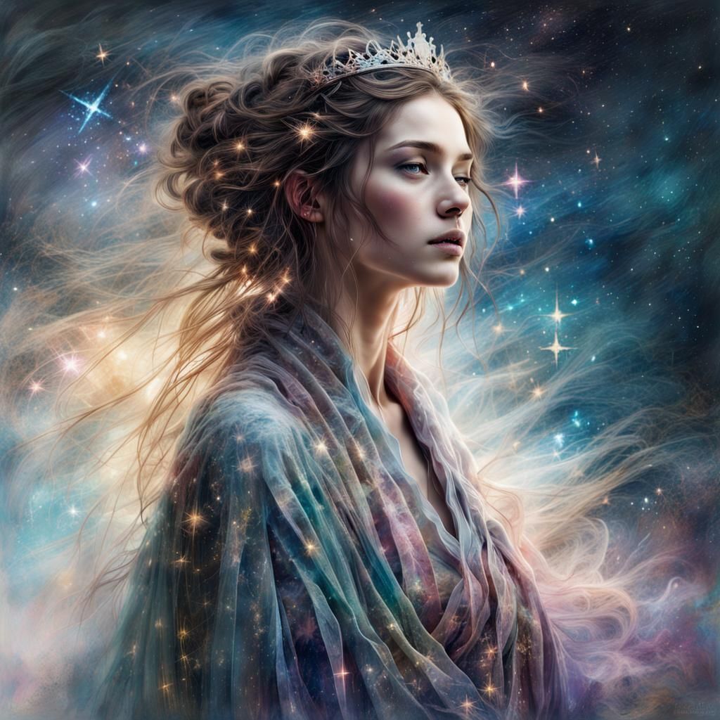 Starry Princess Portrait in Pre-Raphaelite Style
