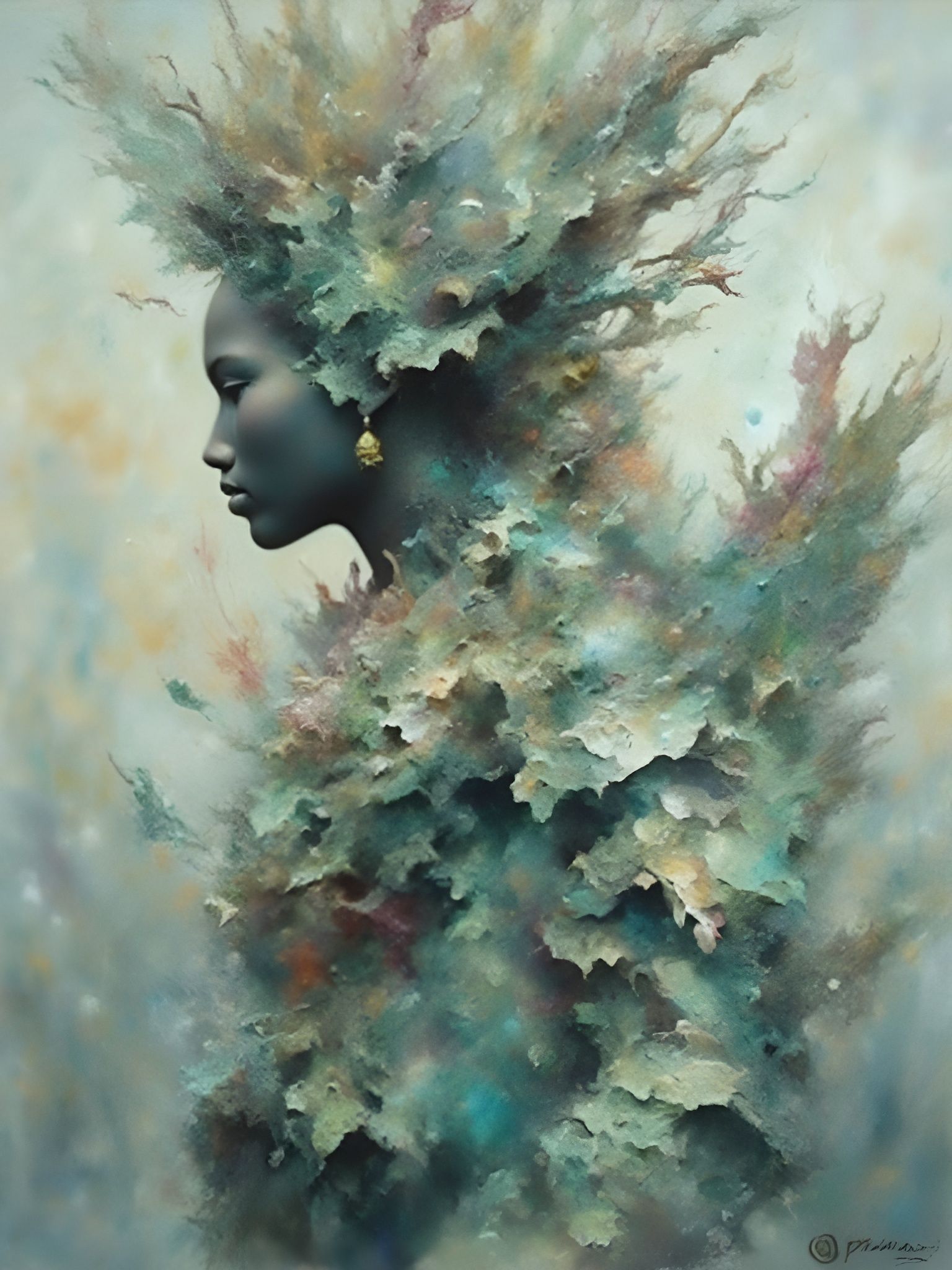 Woman with Golden Leaf Dust Effect