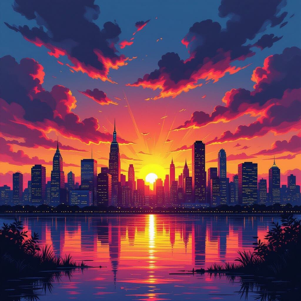 Vibrant Graffiti Art Cityscape at Sunset