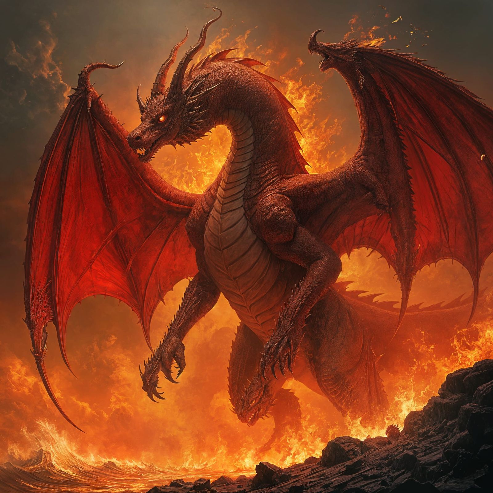 Epic Red Dragon Unleashes Fury in Ancient Masterpiece