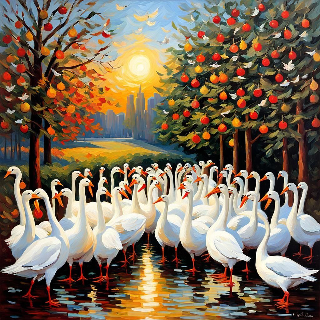 Twelve Days of Christmas as Impasto Painting