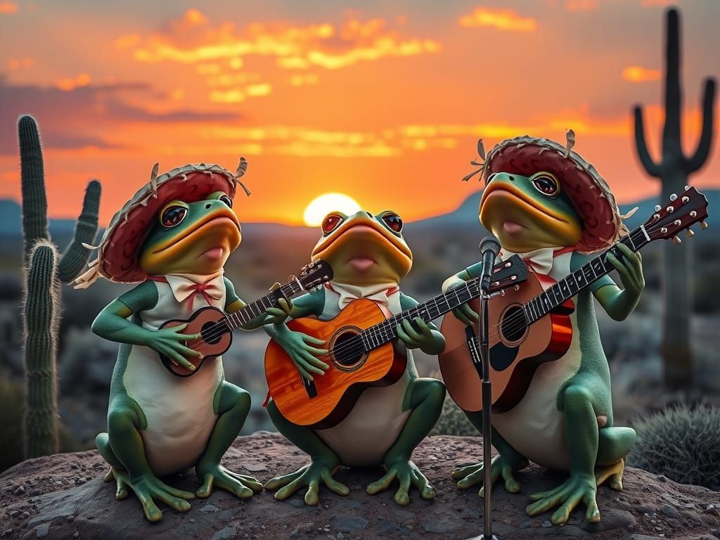 Singing Frog Mariachi Band at Sunset