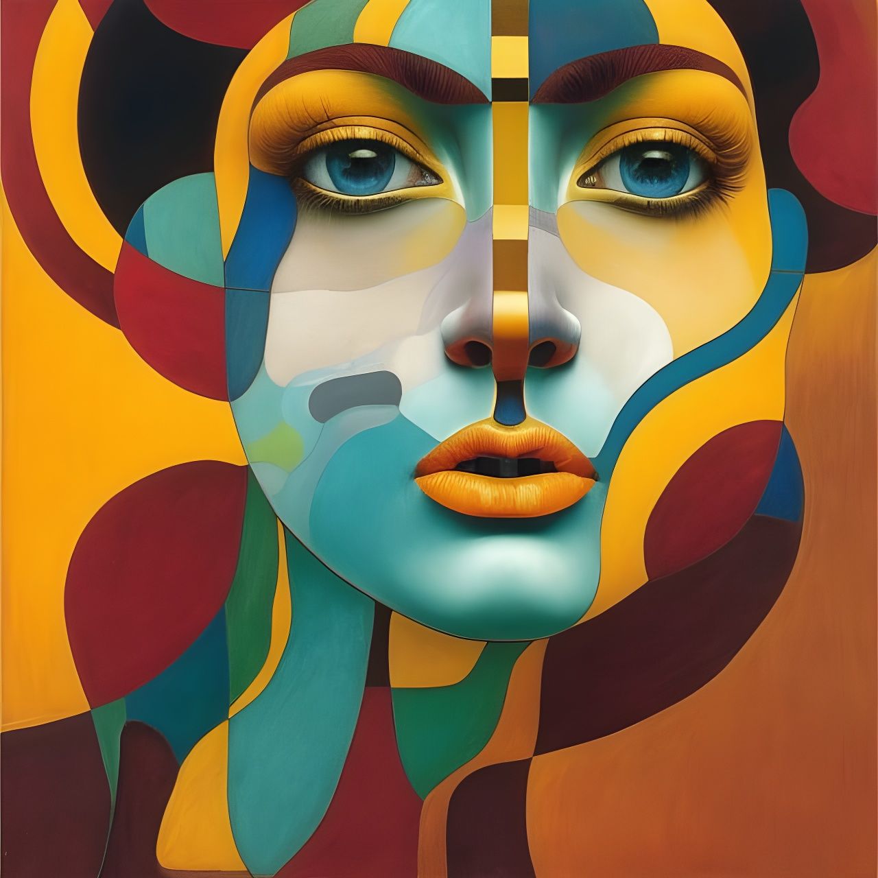 Symmetrical Stained Glass Portrait in Expressionist Style