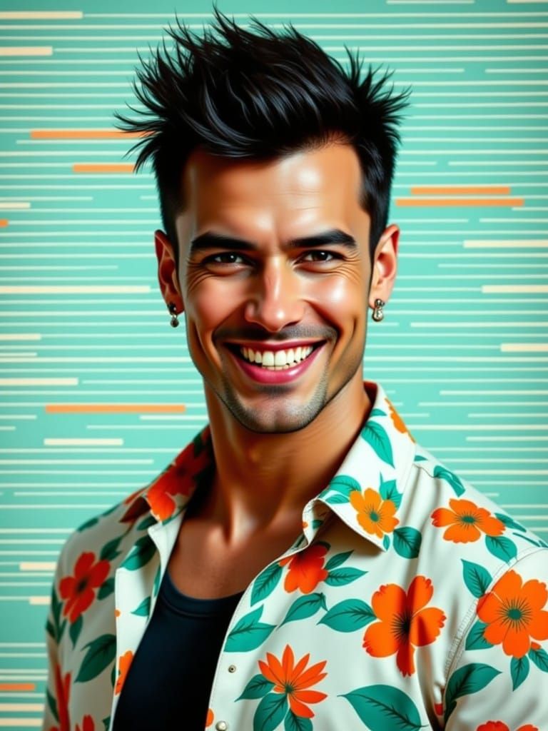 Confident Man in Futuristic Setting with Glitching Lines