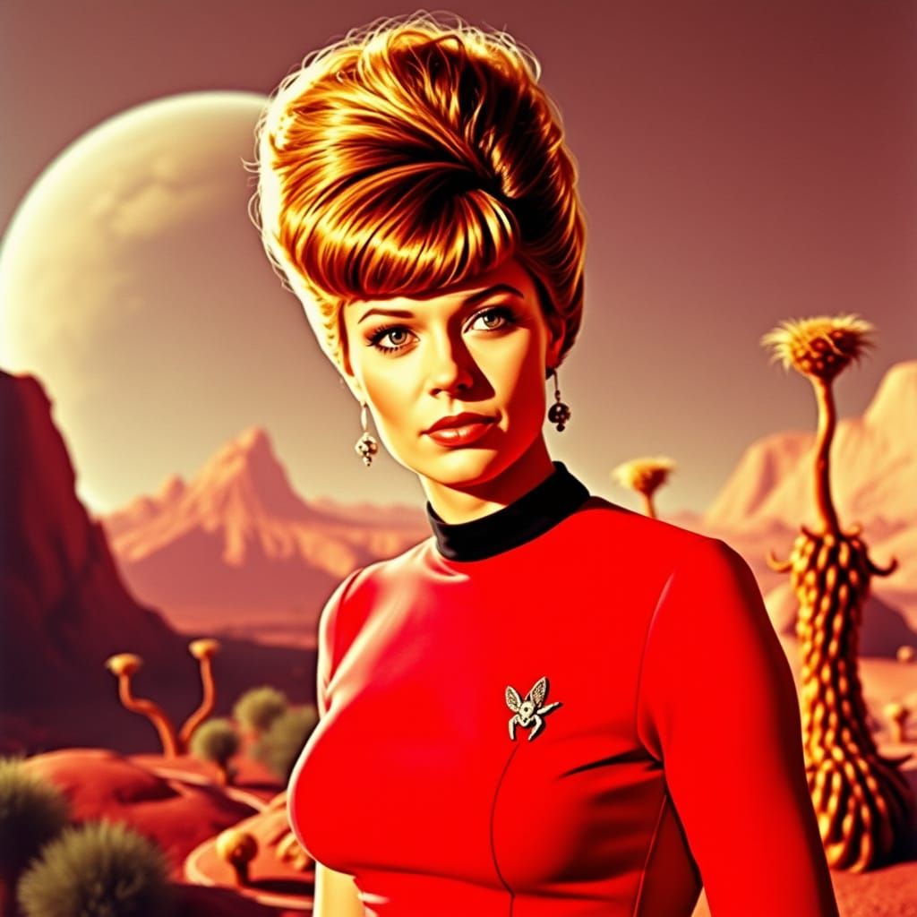 Janice Rand (Grace Lee Whitney), wearing a beehive hairdo, i...