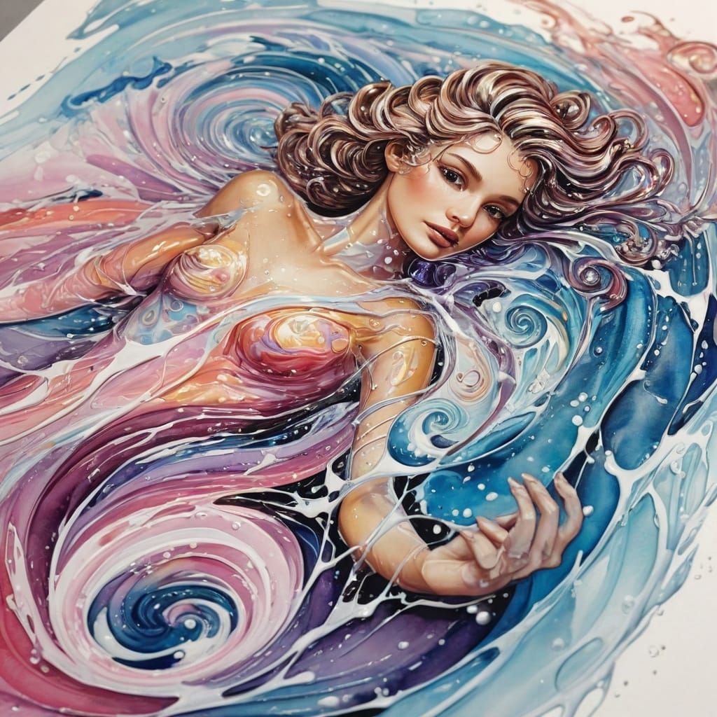 Elegant Woman Flowing with Brilliant Liquid Art