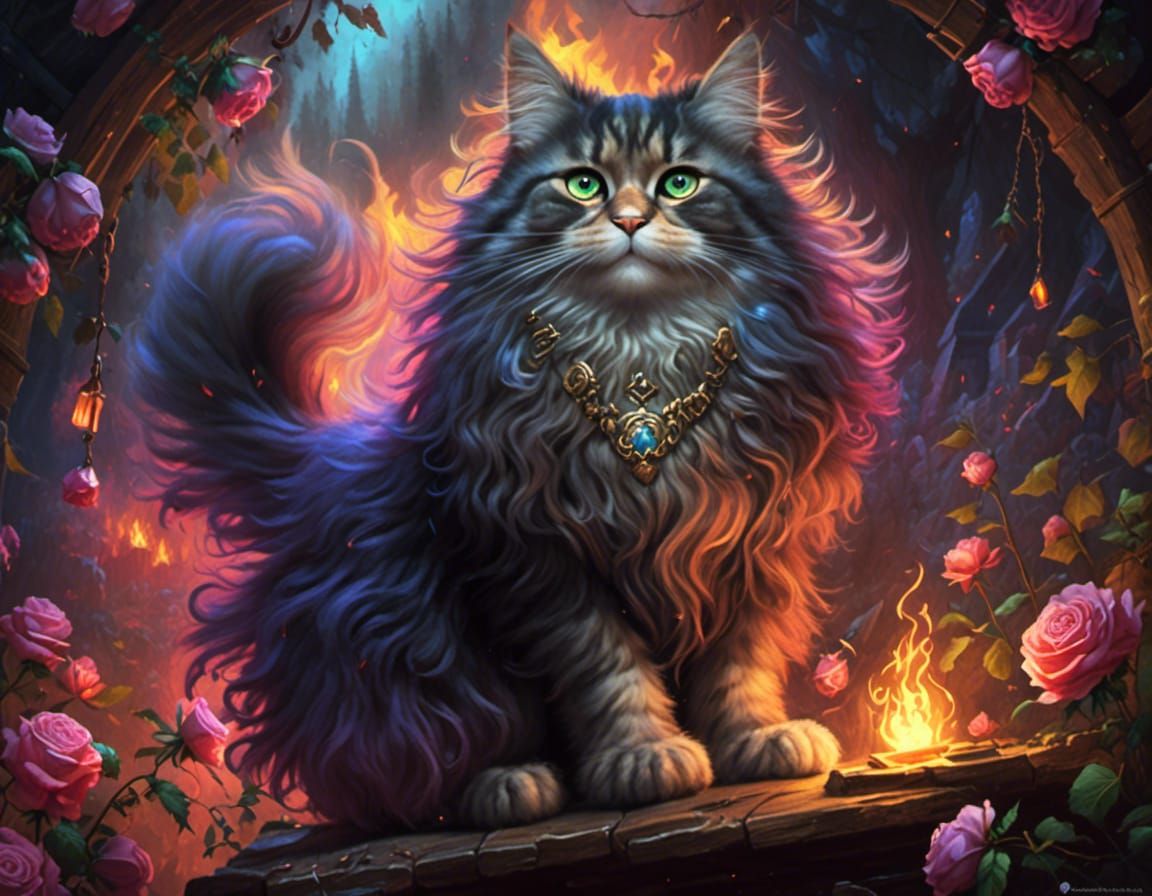 norwegian forest cat with roses