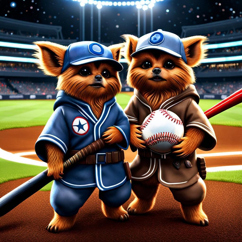 Ewoks Play Baseball in Galactic Stadium, Digital Art