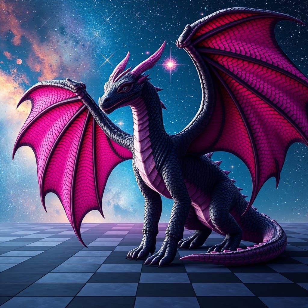 Majestic Cosmic Dragon in Hyperrealistic Starry Night Sky