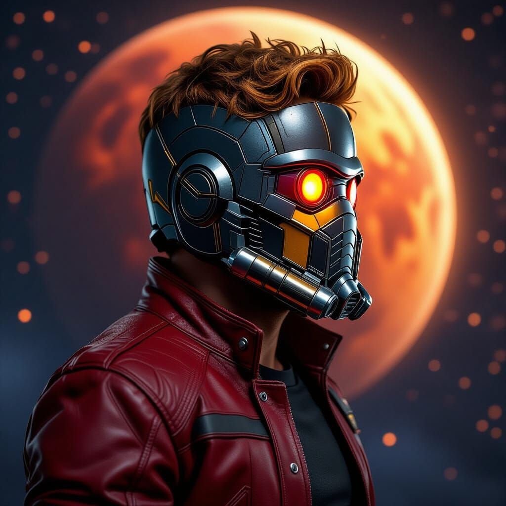 Star-Lord Profile in Sci-Fi Helmet with Red Eyes