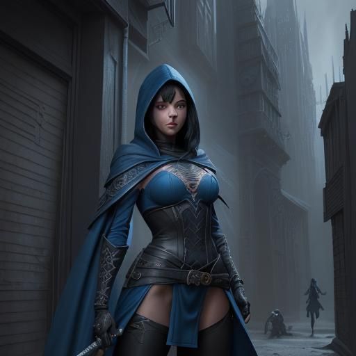 Female Thief Skulking in Urban Fantasy Art
