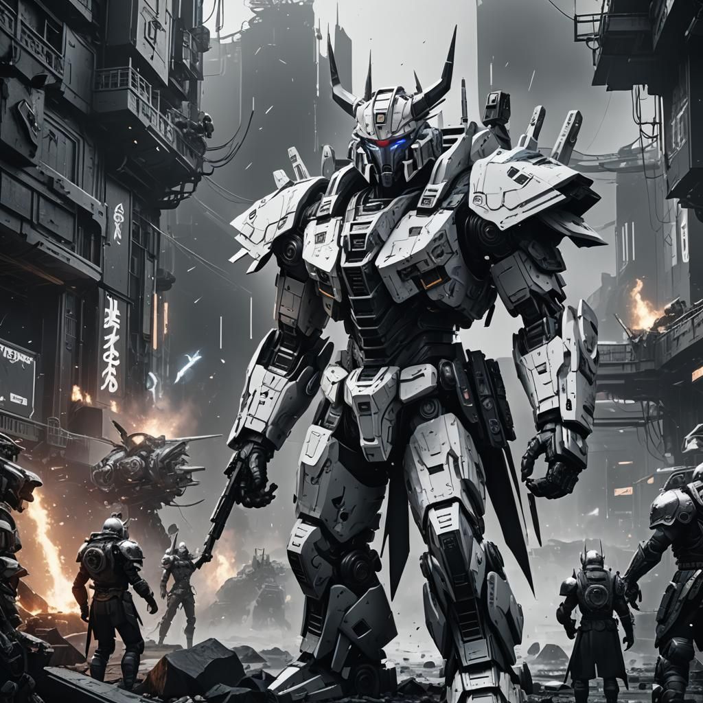 Cyberpunk Gundam Vikings Ceremony in Monochrome