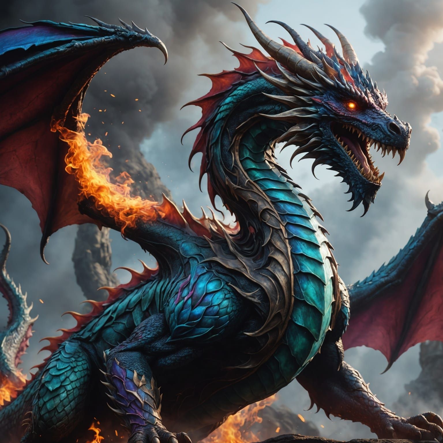 Colorful Smoke Dragon: Fantasy Concept Art