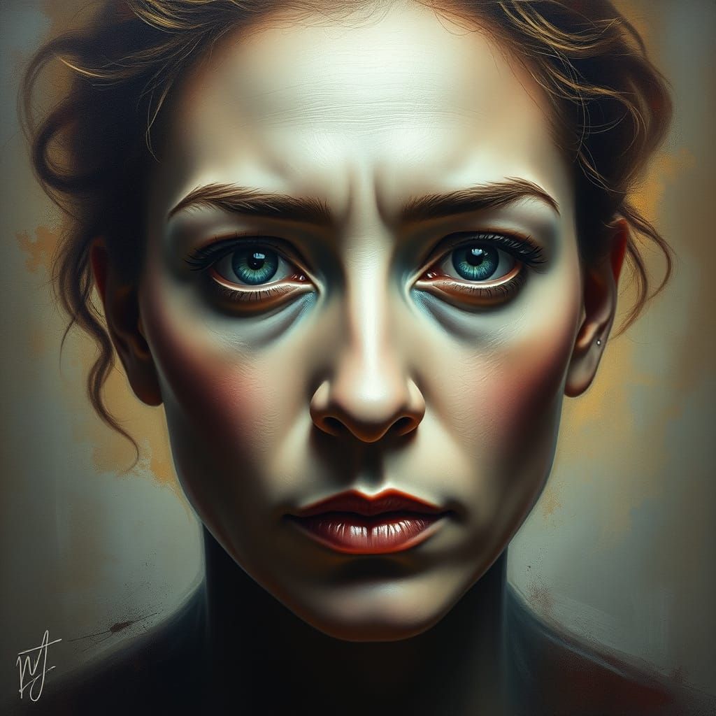 Hyperrealistic Portrait in Oil Paint with Intense Introspect...