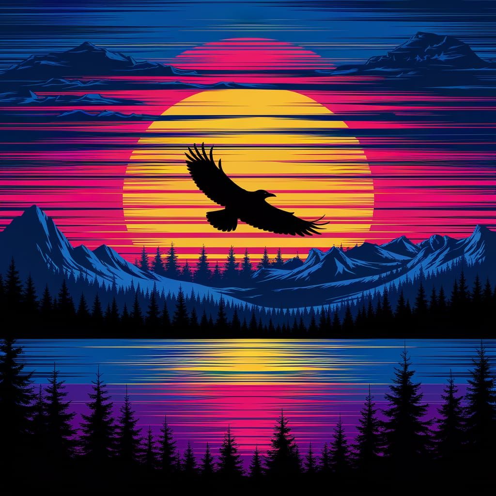 Striped Sunset Flight of a Raven
