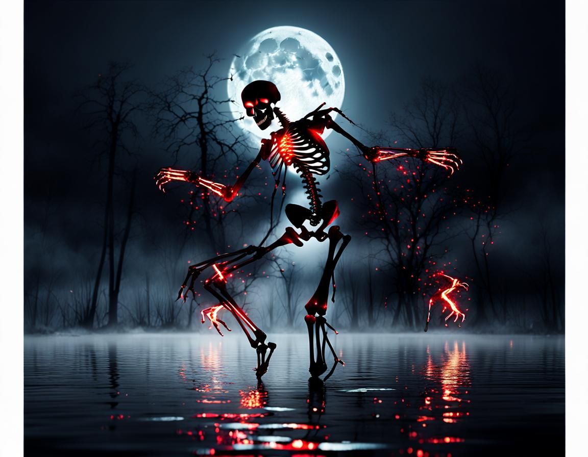 Eerie Stardust Skeleton Dance by Moonlit Lake
