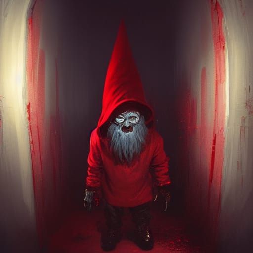 Scary Red-Hatted Gnome in Dark Closet